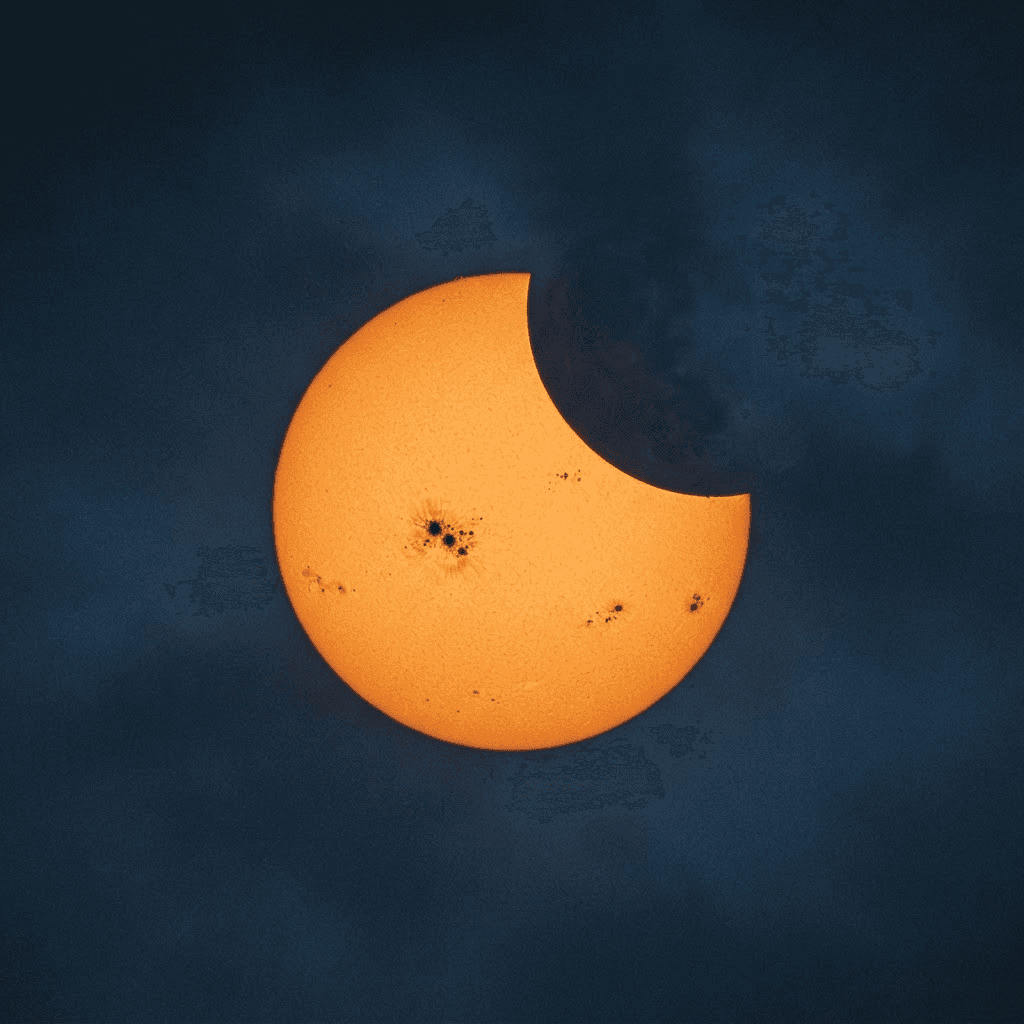 Partial solar eclipse — moon beginning to cover the sun
